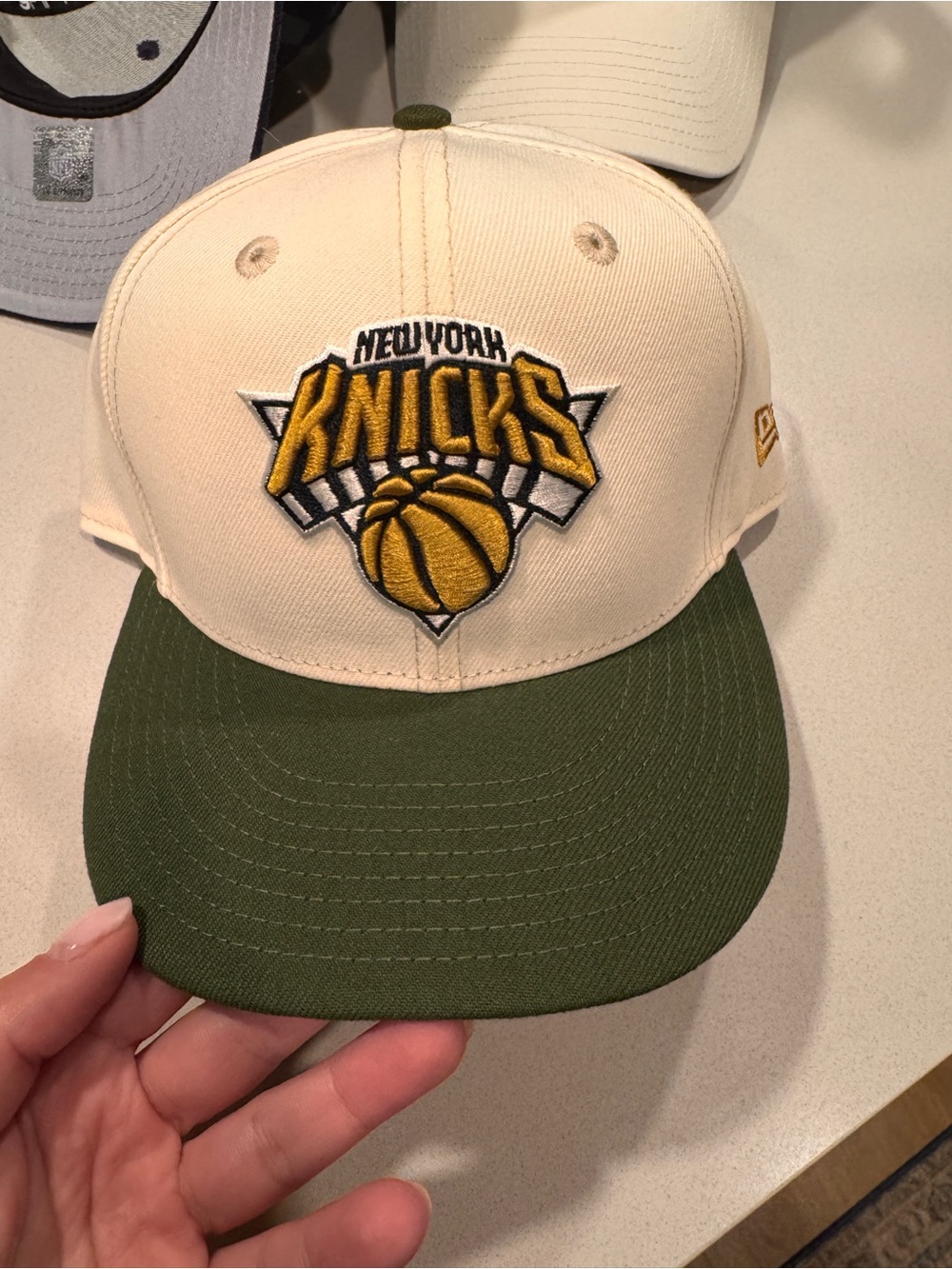 New York Knicks Cream and Olive Basketball Cap